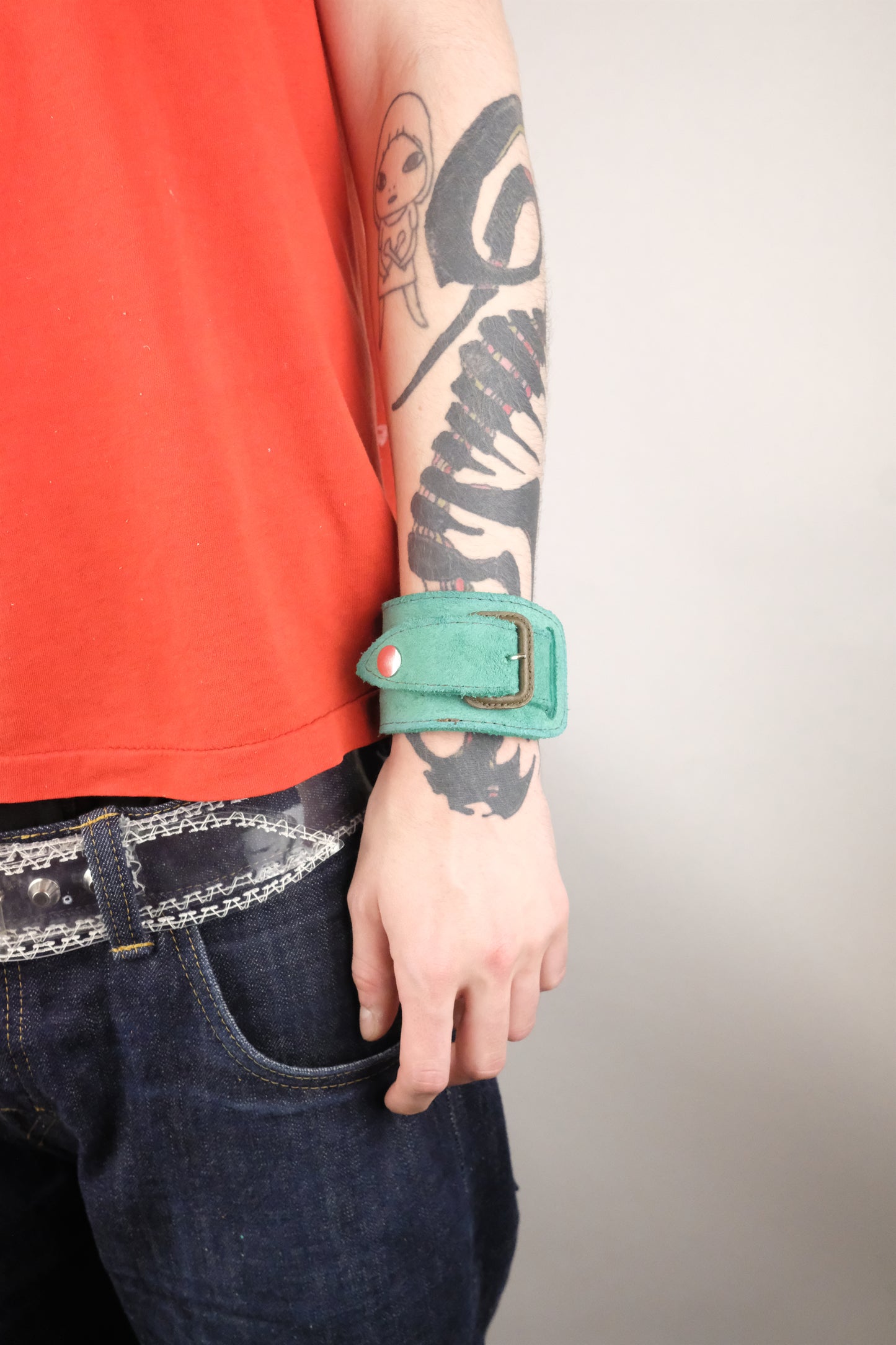 Green Leather Belt Bracelet