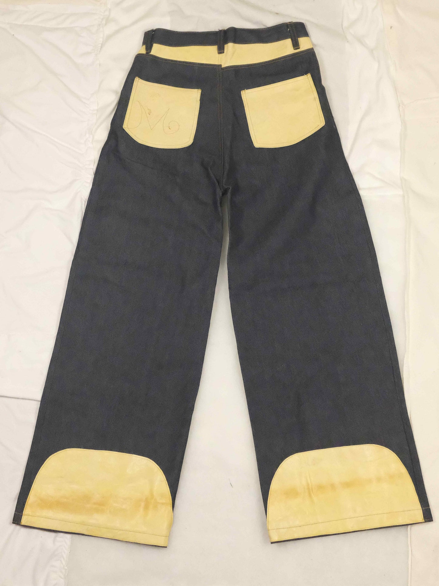Yellow Leather Denim - 34x32