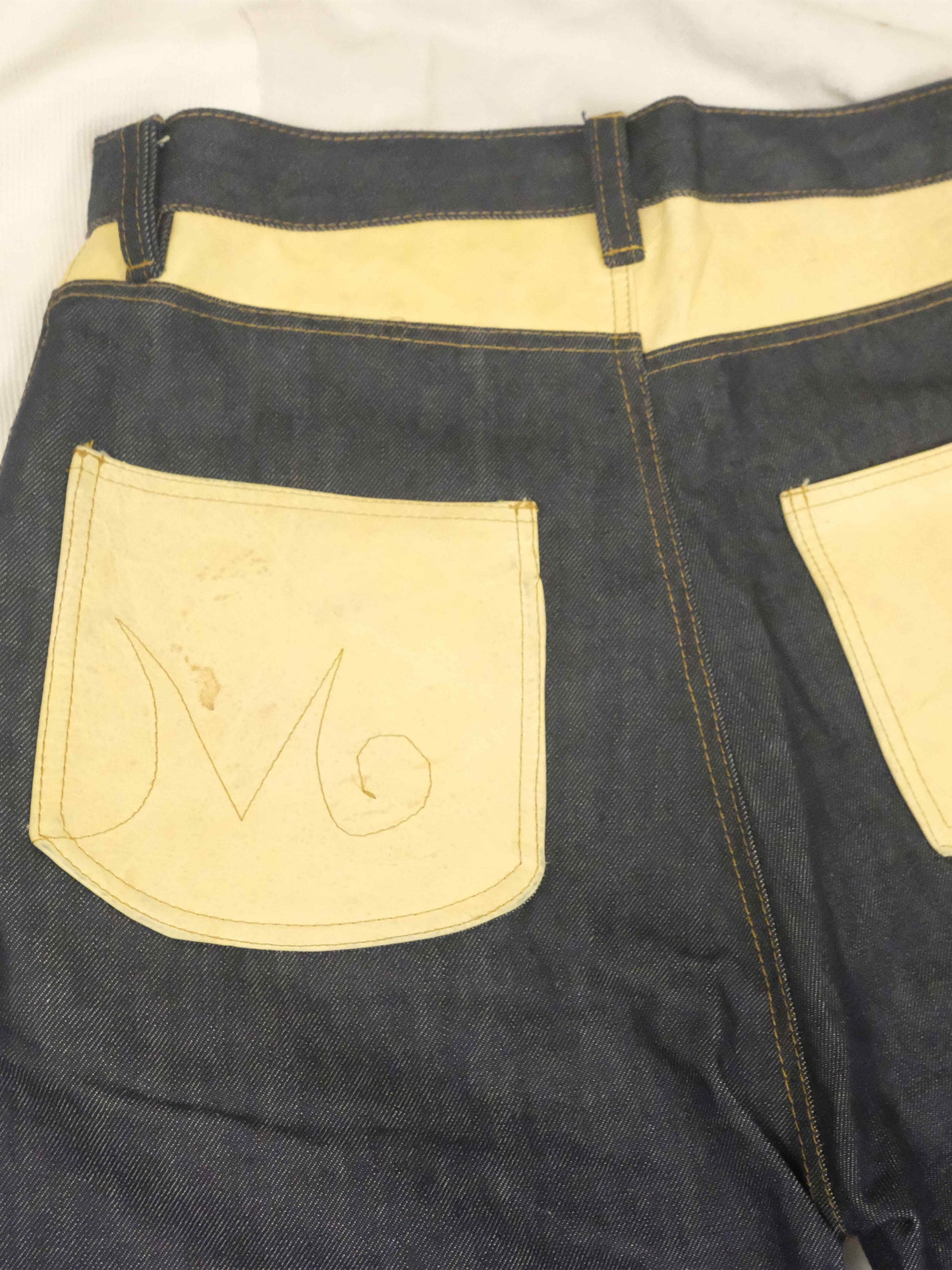 Yellow Leather Denim - 34x32